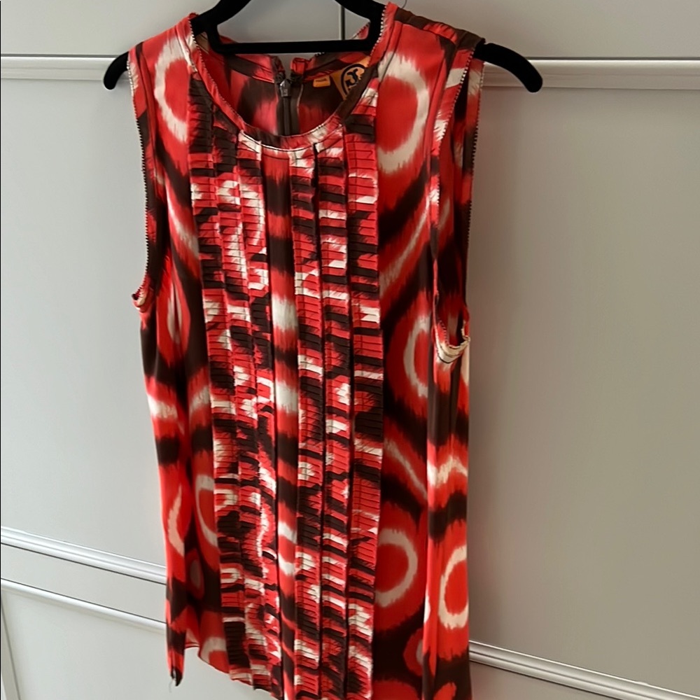 Tory Burch orang-red and brown silk blouse